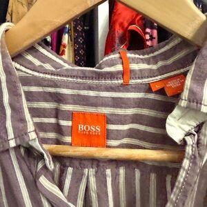 BOSS Striped Lavender and White Button-Down Shirt